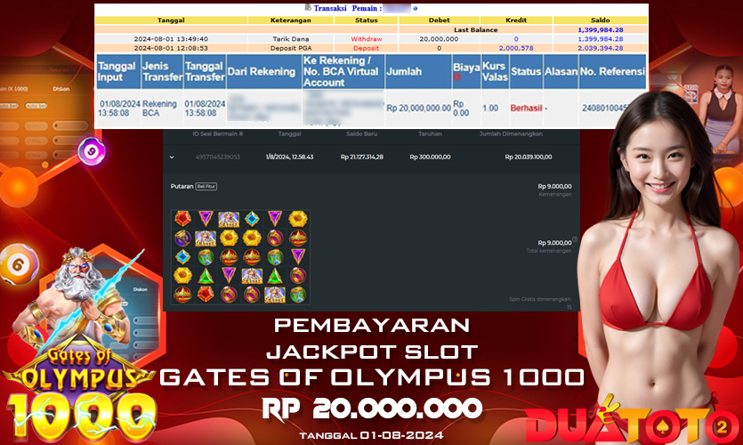 BUKTI PEMBAYARAN JACKPOT SLOT GATES OF OLYMPUS 1000 01-08-2024
