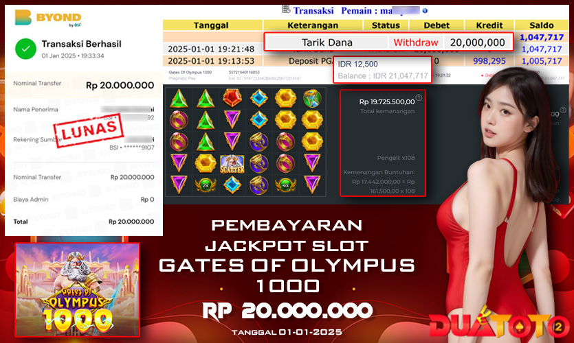 BUKTI PEMBAYARAN JACKPOT SLOT GATES OF OLYMPUS 1000 01-01-2025