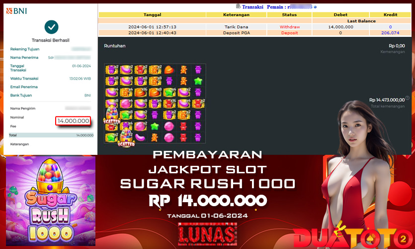 BUKTI PEMBAYARAN JACKPOT SLOT SUGAR RUSH 1000 01-06-2024
