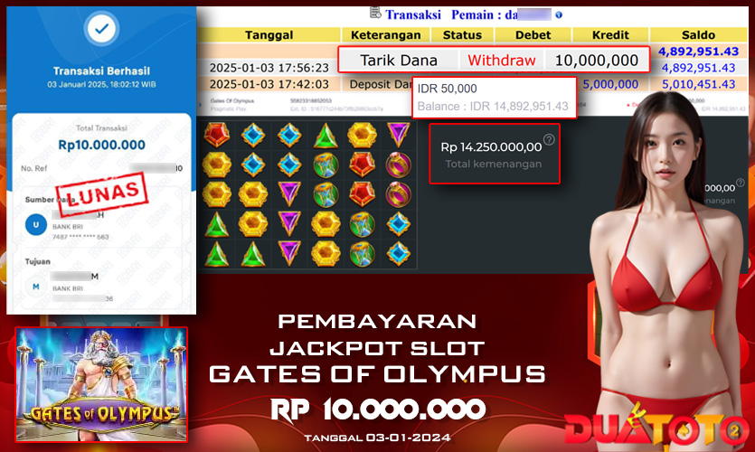 BUKTI PEMBAYARAN JACKPOT SLOT GATES OF  OLYMPUS 03-01-2025
