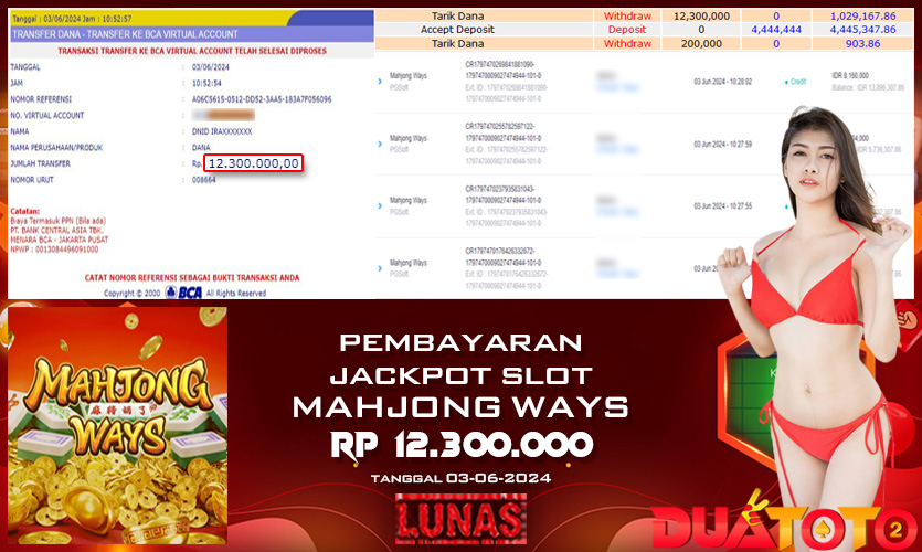 BUKTI PEMBAYARAN JACKPOT SLOT MAHJONG WAYS 03-06-2024