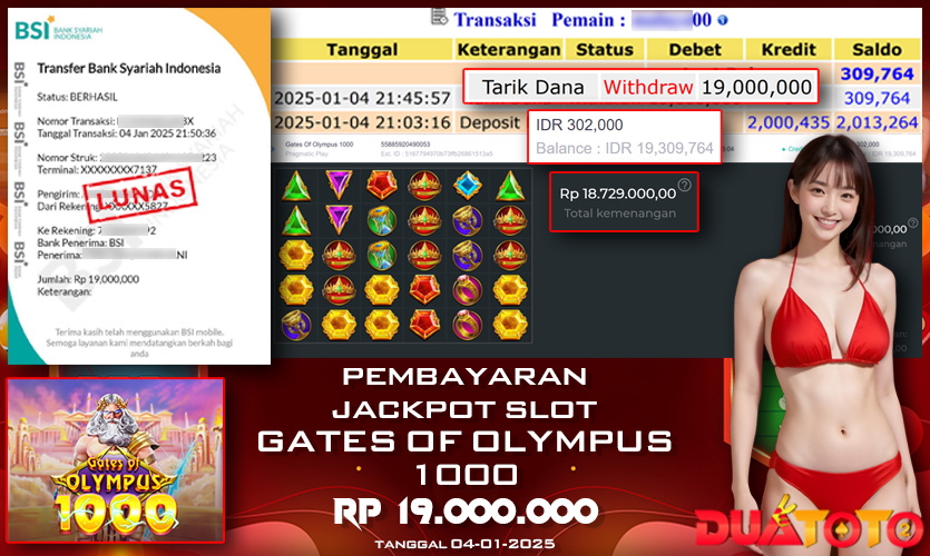 BUKTI PEMBAYARAN JACKPOT SLOT GATES OF OLYMPUS 1000 04-01-2025