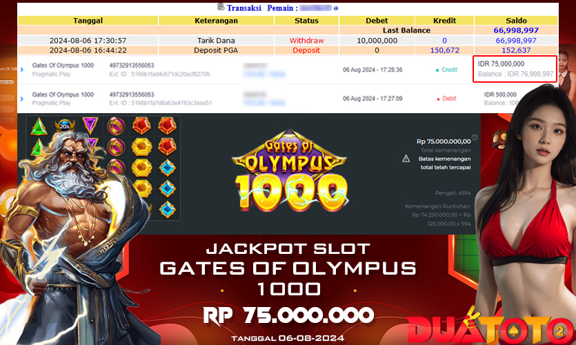 BUKTI PEMBAYARAN JACKPOT SLOT GATES OF OLYMPUS 1000 06-08-2024
