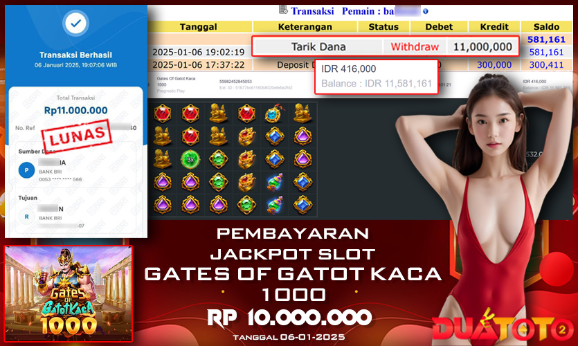 BUKTI PEMBAYARAN JACKPOT SLOT GATES OF GATOT KACA 1000 06-01-2025