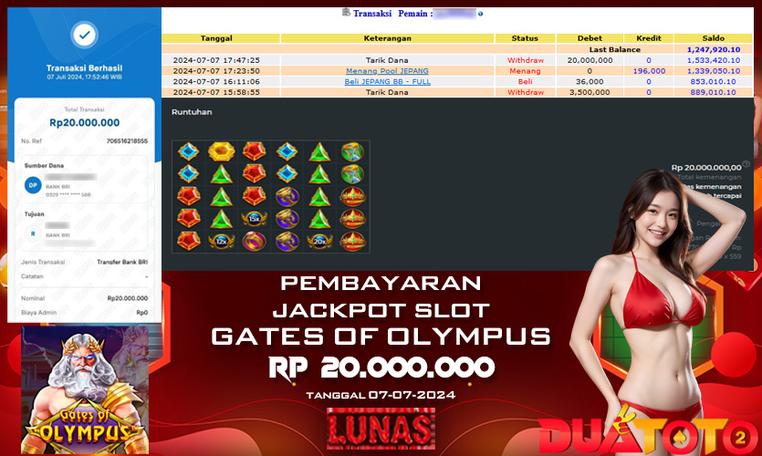 BUKTI PEMBAYARAN JACKPOT GATES OF OLYMPUS 07-07-2024