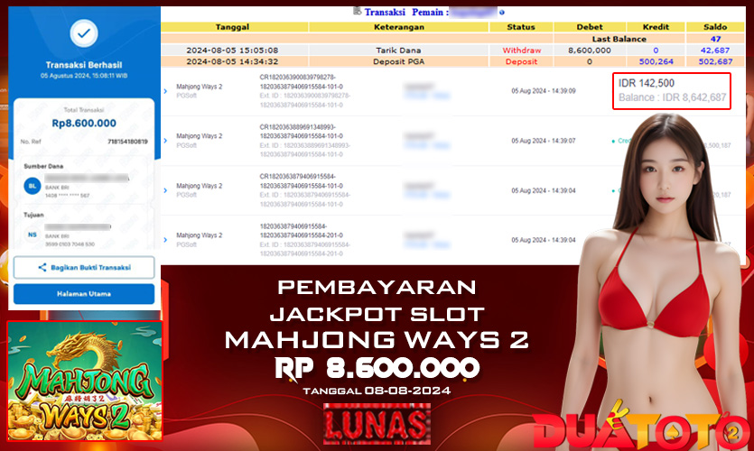 BUKTI PEMBAYARAN JACKPOT SLOT MAHJONG WAYS 2 04-08-2024
