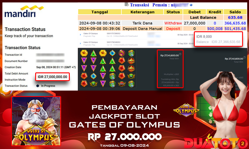 BUKTI PEMBAYARAN JACKPOT SLOT GATES OF OLYMPUS 08-09-2024