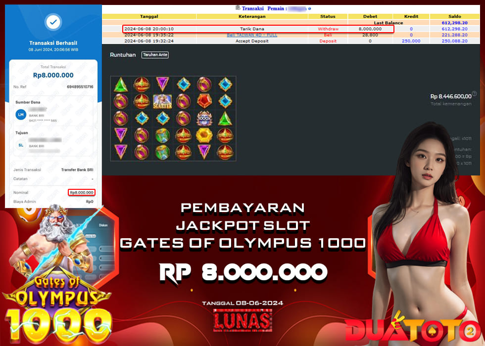 BUKTI PEMBAYARAN JACKPOT SLOT GATES OF OLYMPUS 1000 08-06-2024
