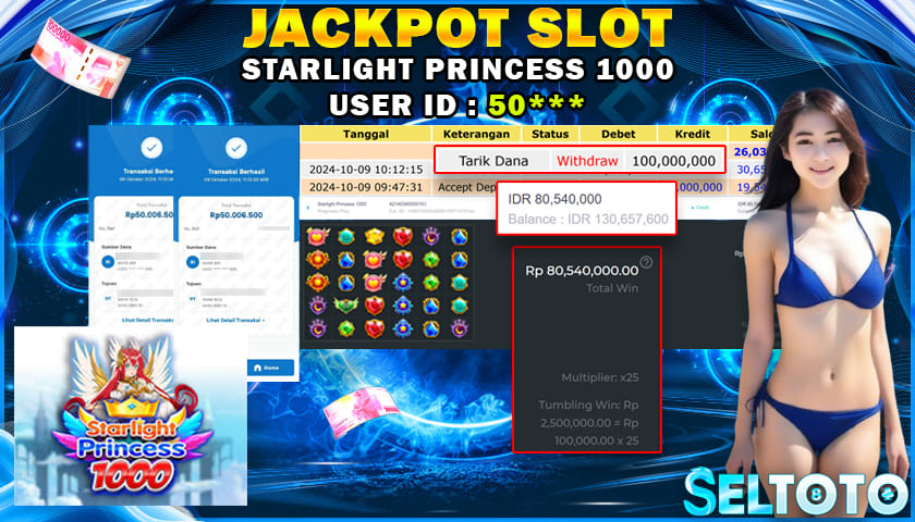 BUKTI PEMBAYARAN JACKPOT SLOT STARLIGHT PRINCESS 1000 10-09-2024