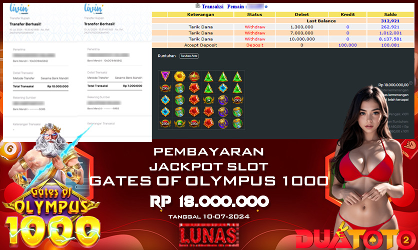 BUKTI PEMBAYARAN JACKPOT SLOT GATES OF OLYMPUS 1000 10-07-2024