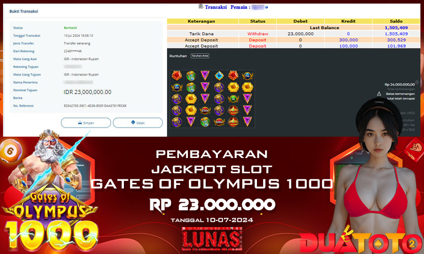 BUKTI PEMBAYARAN JACKPOT SLOT GATES OF OLYMPUS 1000 10-07-2024