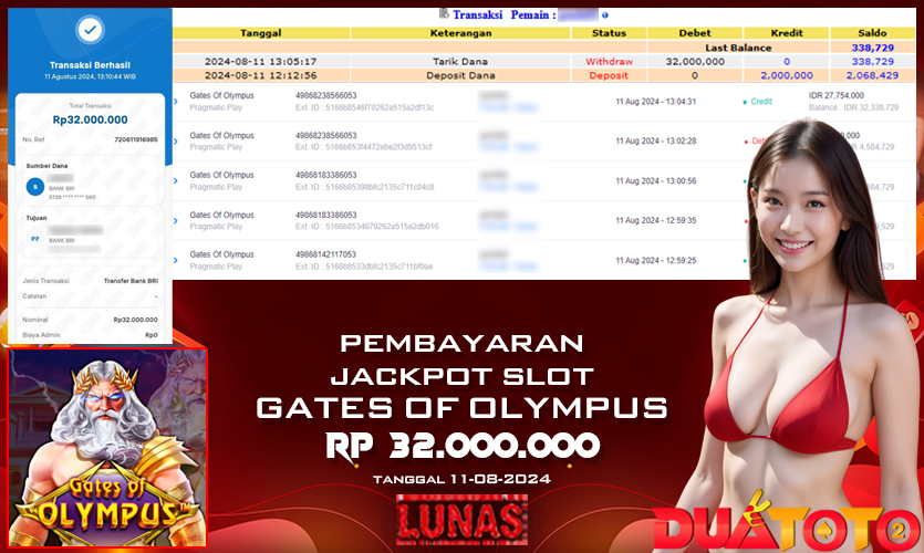 BUKTI PEMBAYARAN JACKPOT SLOT GATES OF OLYMPUS 1000 11-08-2024