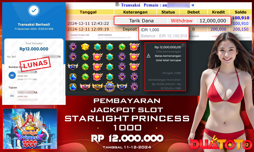 BUKTI PEMBAYARAN JACKPOT SLOT STARLIGHT PRINCESS 1000 11-12-2024