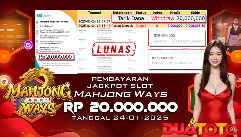 BUKTI PEMBAYARAN JACKPOT SLOT MAHJONG WAYS 24-01-2025