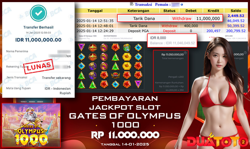 BUKTI PEMBAYARAN JACKPOT SLOT GATES OF OLYMPUS 1000 14-01-2025