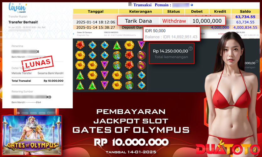 BUKTI PEMBAYARAN JACKPOT SLOT GATES OF OLYMPUS 14-01-2025
