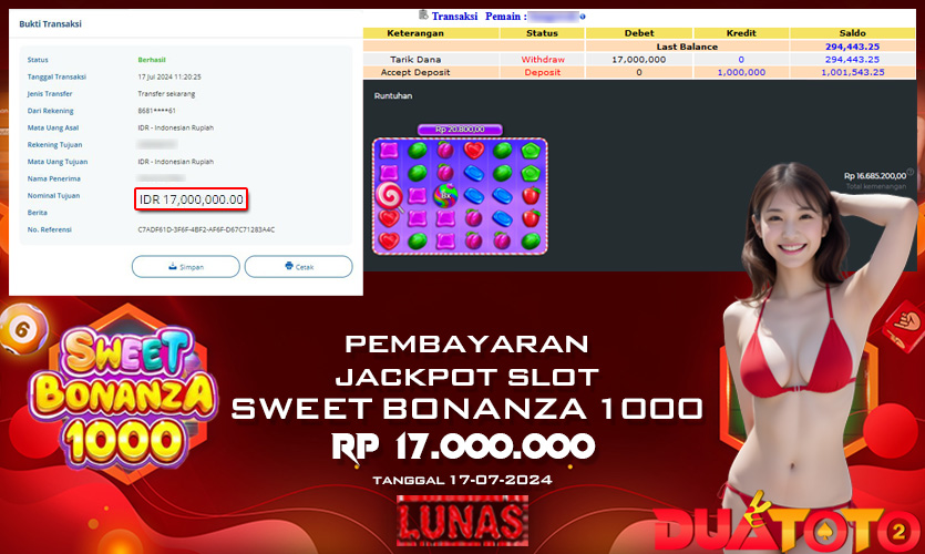 BUKTI PEMBAYARAN JACKPOT SWEET BONANZA 1000 17-07-2024