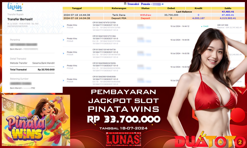 BUKTI PEMBAYARAN JACKPOT PINATA WINS 18-07-2024