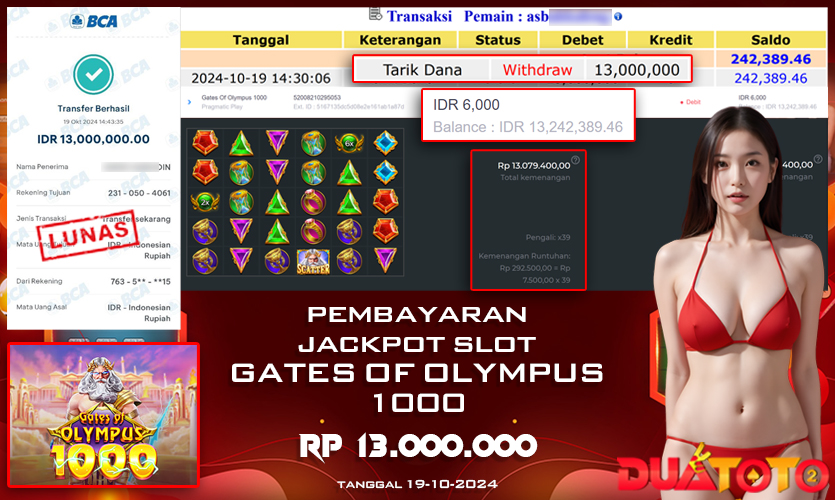 BUKTI PEMBAYARAN JACKPOT SLOT GATES OF OLYMPUS 1000 19-10-2024
