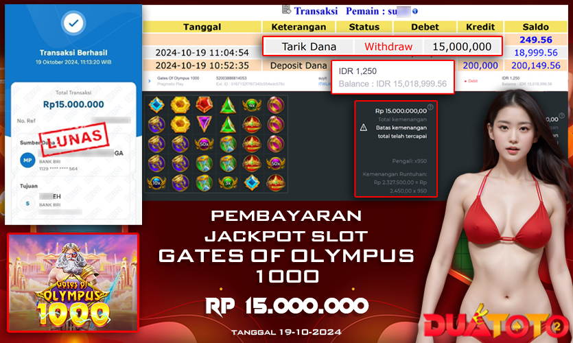 BUKTI PEMBAYARAN JACKPOT SLOT GATES OF OLYMPUS 1000 19-10-2024