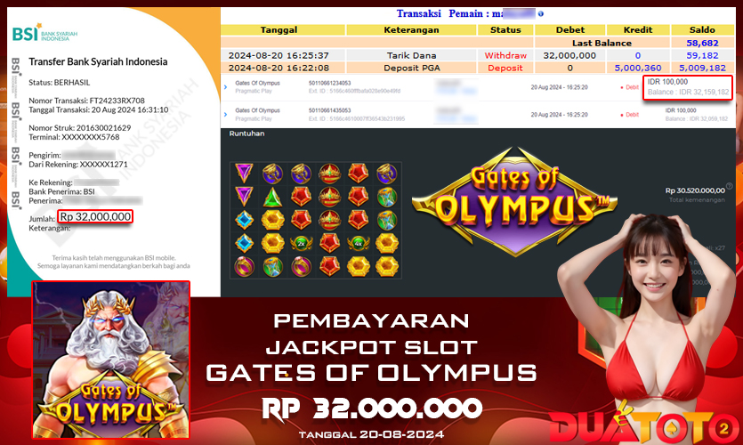BUKTI PEMBAYARAN JACKPOT SLOT GATES OF OLYMPUS 20-08-2024