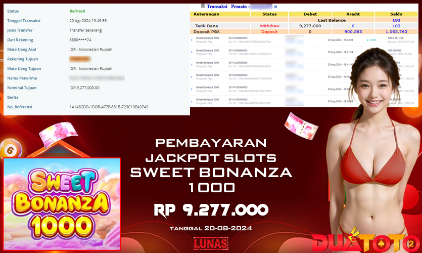 BUKTI PEMBAYARAN JACKPOT SLOTS SWEET BONANZA 1000 20-08-2024