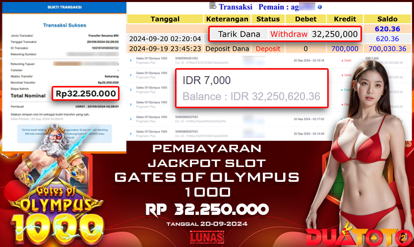 BUKTI PEMBAYARAN JACKPOT SLOT GATES OF OLYMPUS 1000 20-09-2024