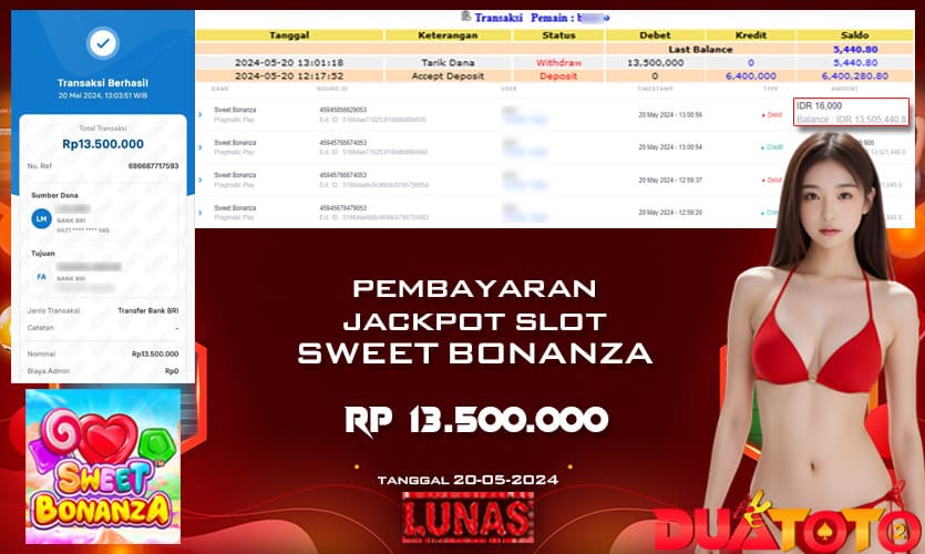BUKTI PEMBAYARAN JACKPOT SWEET BONANZA SLOT  20-05-2024