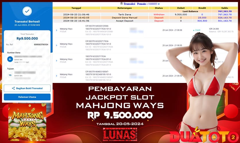 BUKTI PEMBAYARAN JACKPOT SLOT MAHJONG WAYS 20-06-2024