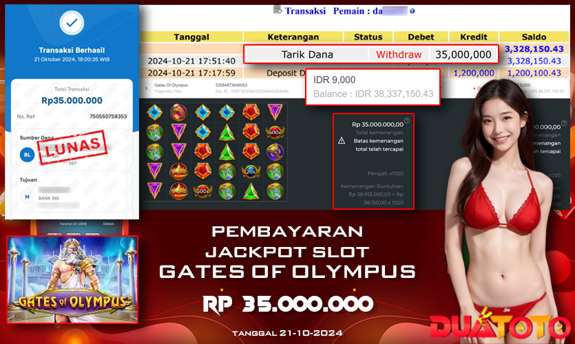 BUKTI PEMBAYARAN JACKPOT SLOT GATES OF OLYMPUS 21-10-2024