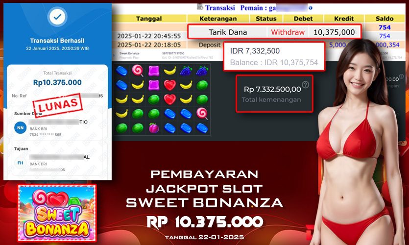 BUKTI PEMBAYARAN JACKPOT SLOT SWEET BONANZA 22-01-2025