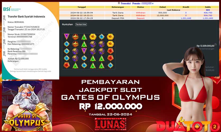 BUKTI PEMBAYARAN JACKPOT GATES OF OLYMPUS 22-06-2024