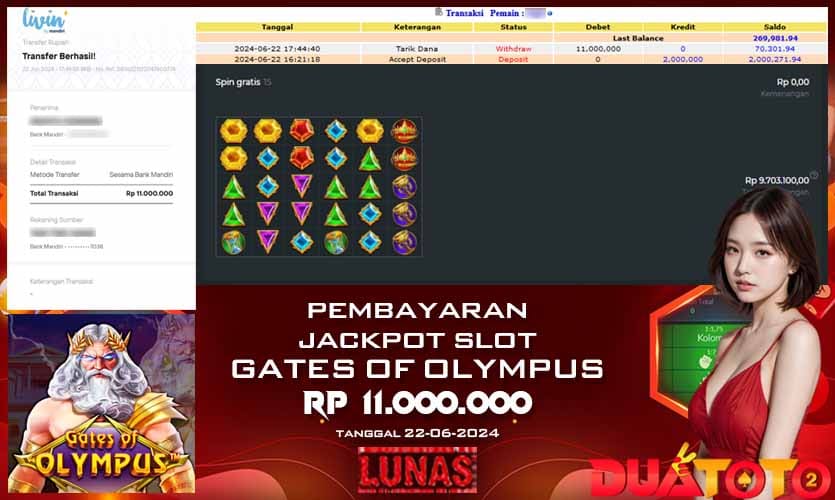 BUKTI PEMBAYARAN JACKPOT GATES OF OLYMPUS 22-06-2024