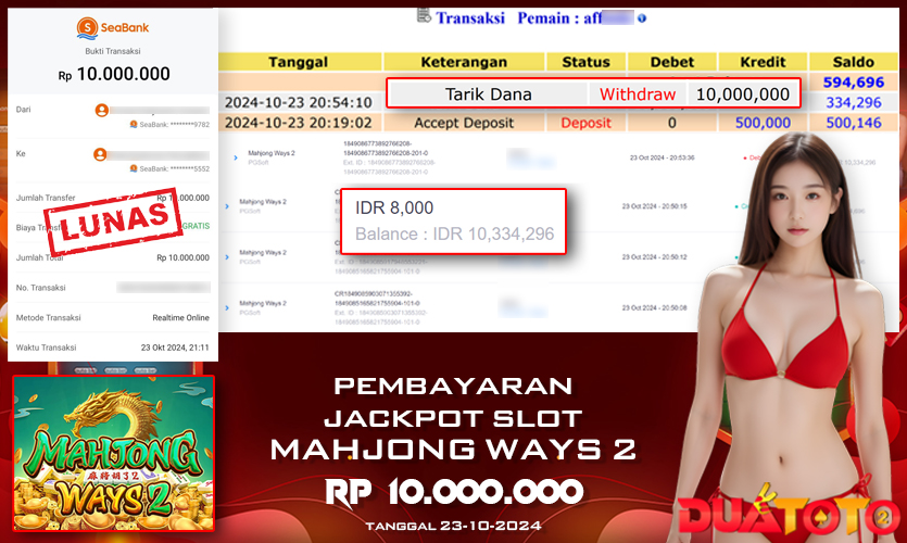 BUKTI PEMBAYARAN JACKPOT SLOT MAHJONG WAYS 2 23-10-2024