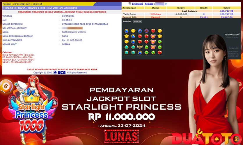 BUKTI PEMBAYARAN JACKPOT SLOT STARLIGHT PRINCESS 23-07-2024