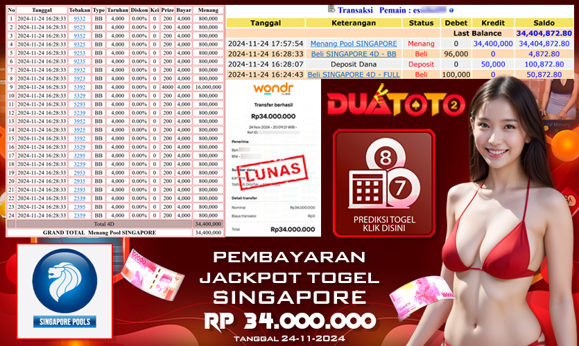 BUKTI PEMBAYARAN JACKPOT TOGEL SINGAPORE 24-11-2024