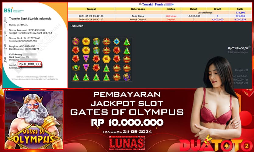 BUKTI PEMBAYARAN JACKPOT SLOT GATES OF OLYMPUS 24-05-2024