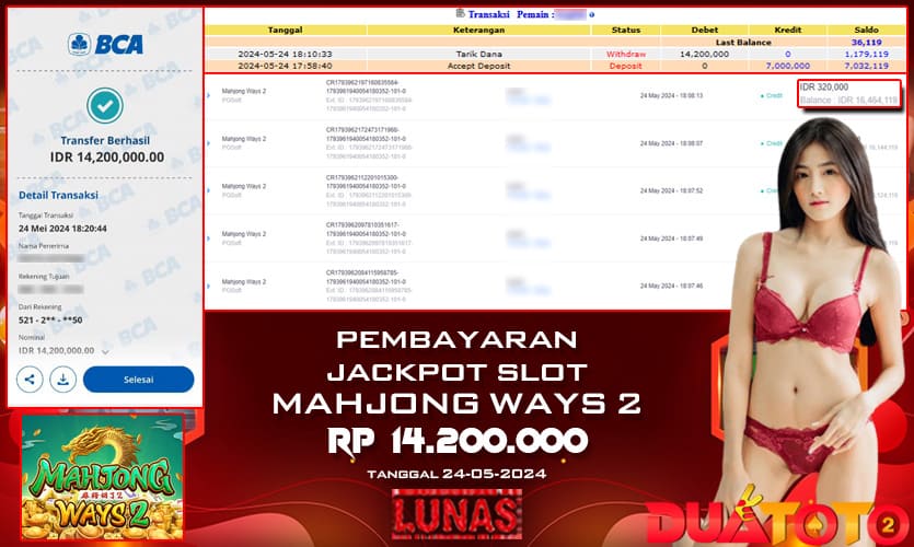 BUKTI PEMBAYARAN JACKPOT SLOT MAHJONG WAYS 2 24-05-2024