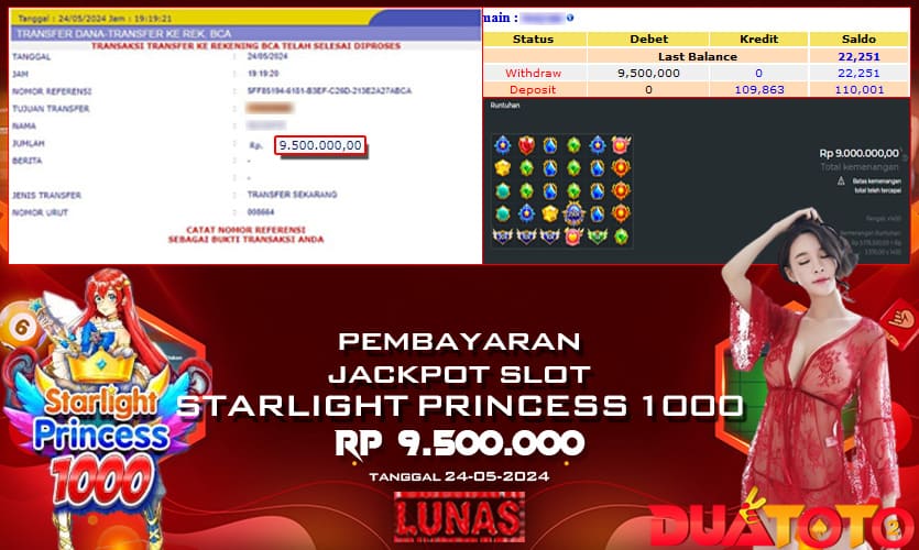 BUKTI PEMBAYARAN JACKPOT SLOT STARLIGHT PRINCESS 1000 2 24-05-2024