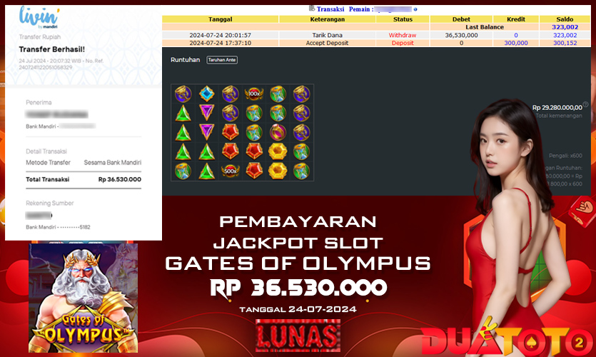 BUKTI PEMBAYARAN JACKPOT SLOT GATES OF OLYMPUS 24-07-2024