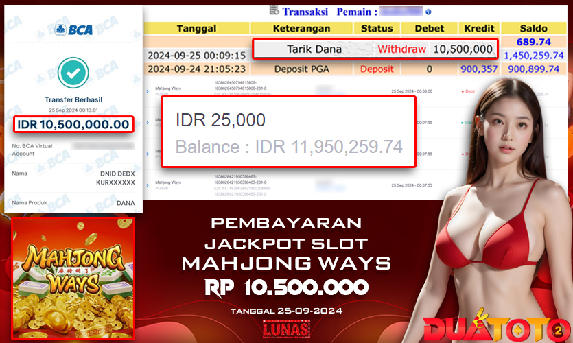 BUKTI PEMBAYARAN JACKPOT SLOT MAHJONG WAYS 25-09-2024