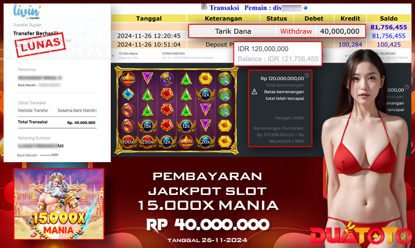 BUKTI PEMBAYARAN JACKPOT SLOT 15.000X MANIA 26-11-2024