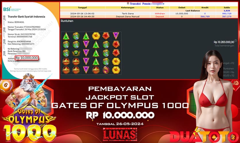 BUKTI PEMBAYARAN JACKPOT SLOT GATES OF OLYMPUS 1000 26-05-2024
