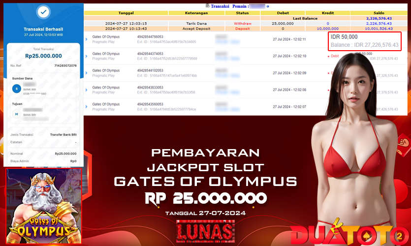 BUKTI PEMBAYARAN JACKPOT GATES OF OLYMPUS 27-07-2024