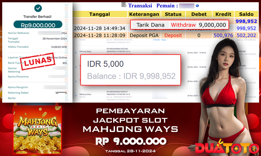 BUKTI PEMBAYARAN JACKPOT SLOT MAHJONG WAYS 26-11-2024