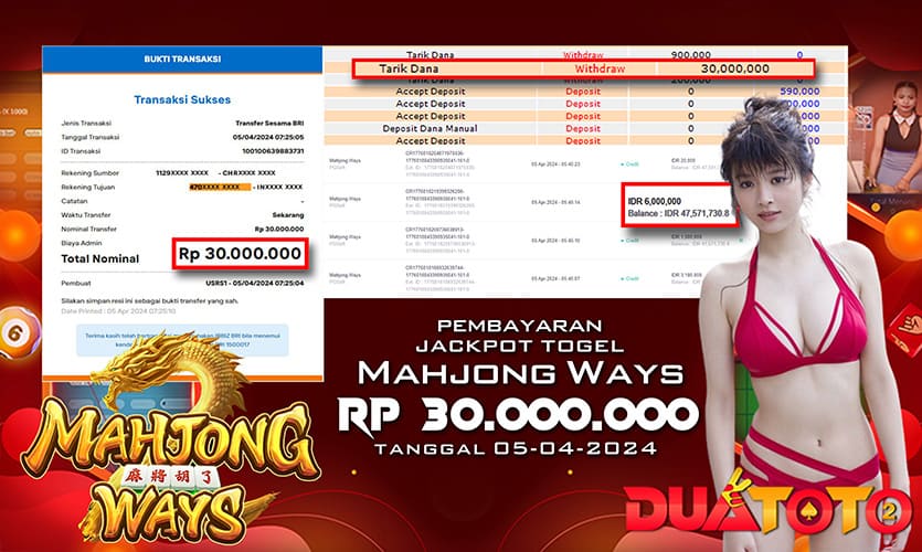 BUKTI PEMBAYARAN JACKPOT SLOT MAHJONG WAYS 05-04-2024