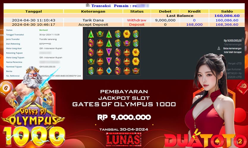BUKTI PEMBAYARAN JACKPOT GATES OF OYMPUS 1000 30-04-2024