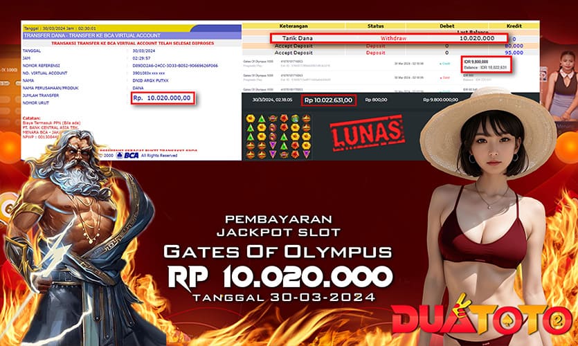 BUKTI PEMBAYARAN JACKPOT SLOT Gates Of Olympus 1000 30-03-2024