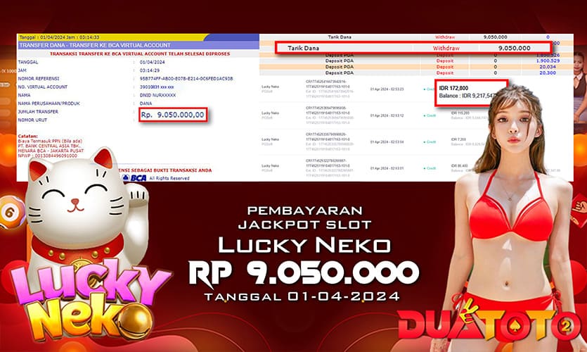 BUKTI PEMBAYARAN JACKPOT SLOT LUCKY NEKO 01-04-2024