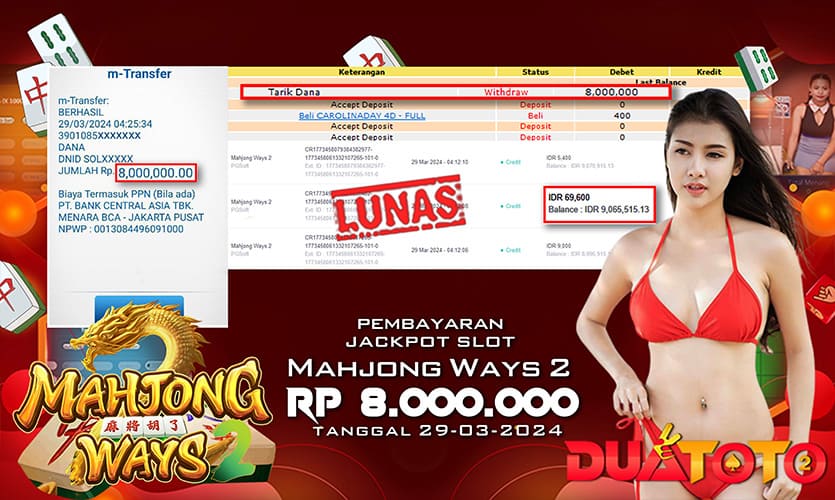 BUKTI PEMBAYARAN JACKPOT SLOT MAHJONG WAYS 2 29-03-2024